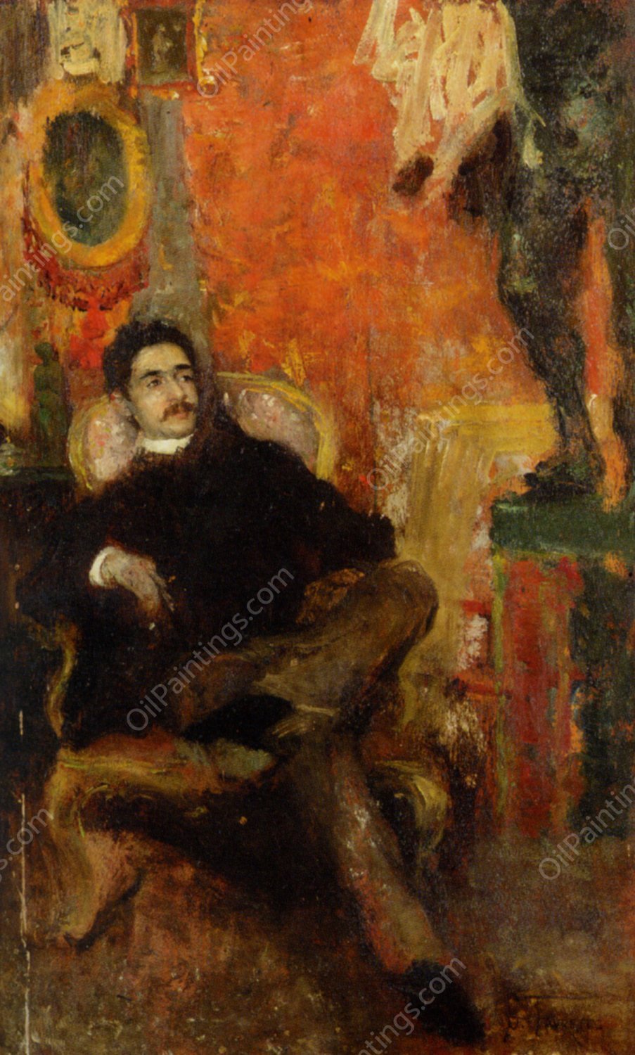 The Conoisseur by Giacomo Favretto - Hand-Painted Oil Painting Reproduction