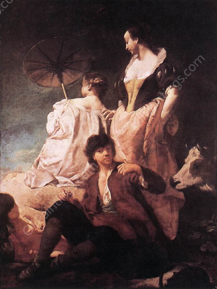 Idyll at the Coast by Giacomo Piazzetta - Hand-Painted Oil Painting Reproduction