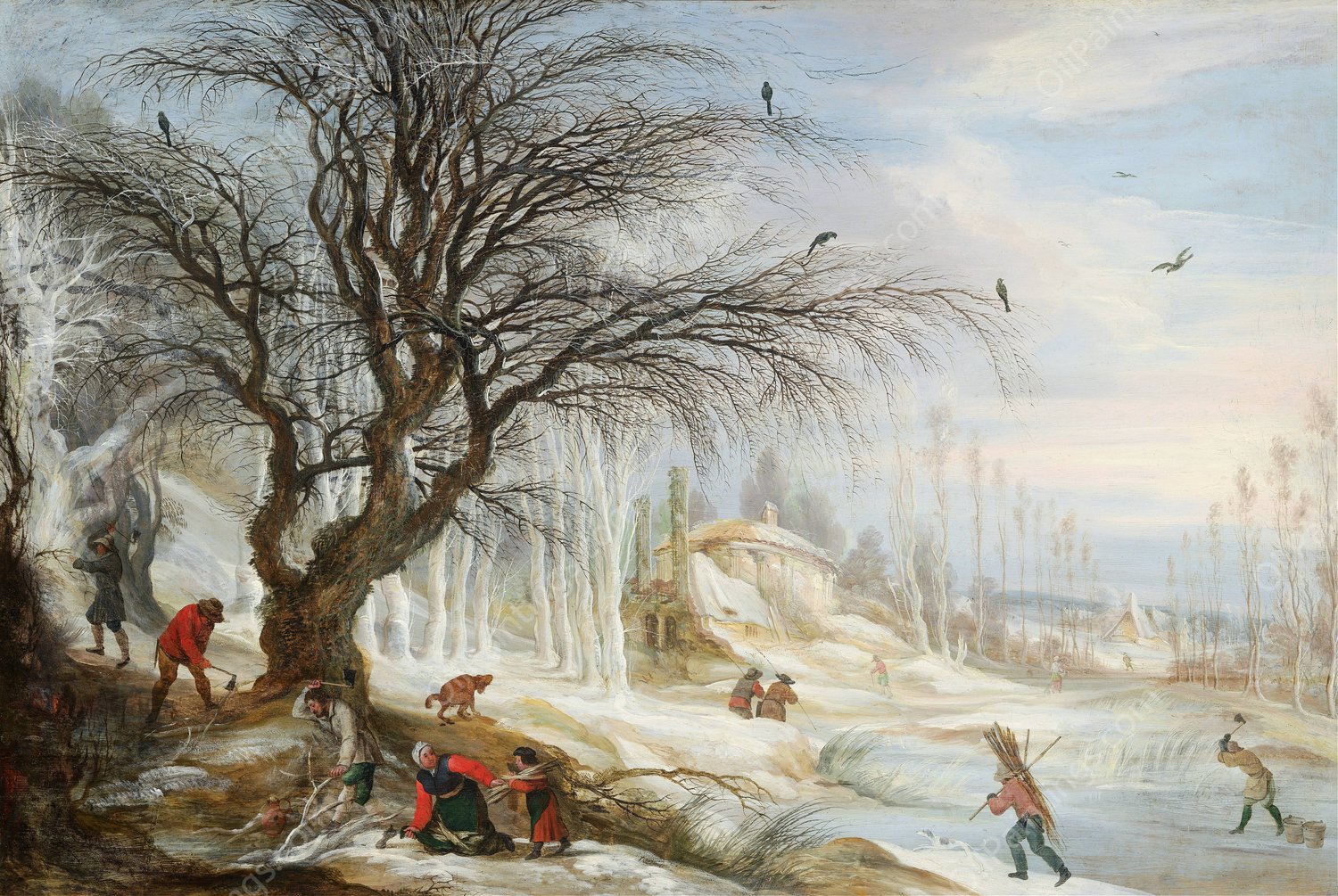 Winter Landscape with Wood Gatherers  by Gijsbrecht Leytens - Hand-Painted Oil Painting Reproduction