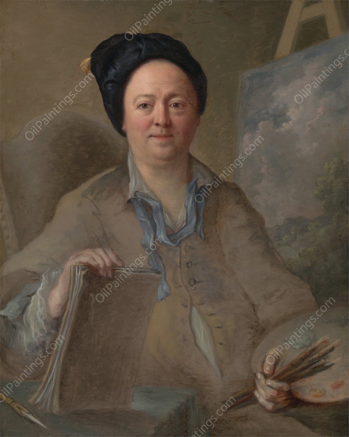 Portrait of a landscape painter, possibly George Lambert by Giles Hussey - Hand-Painted Oil Painting Reproduction