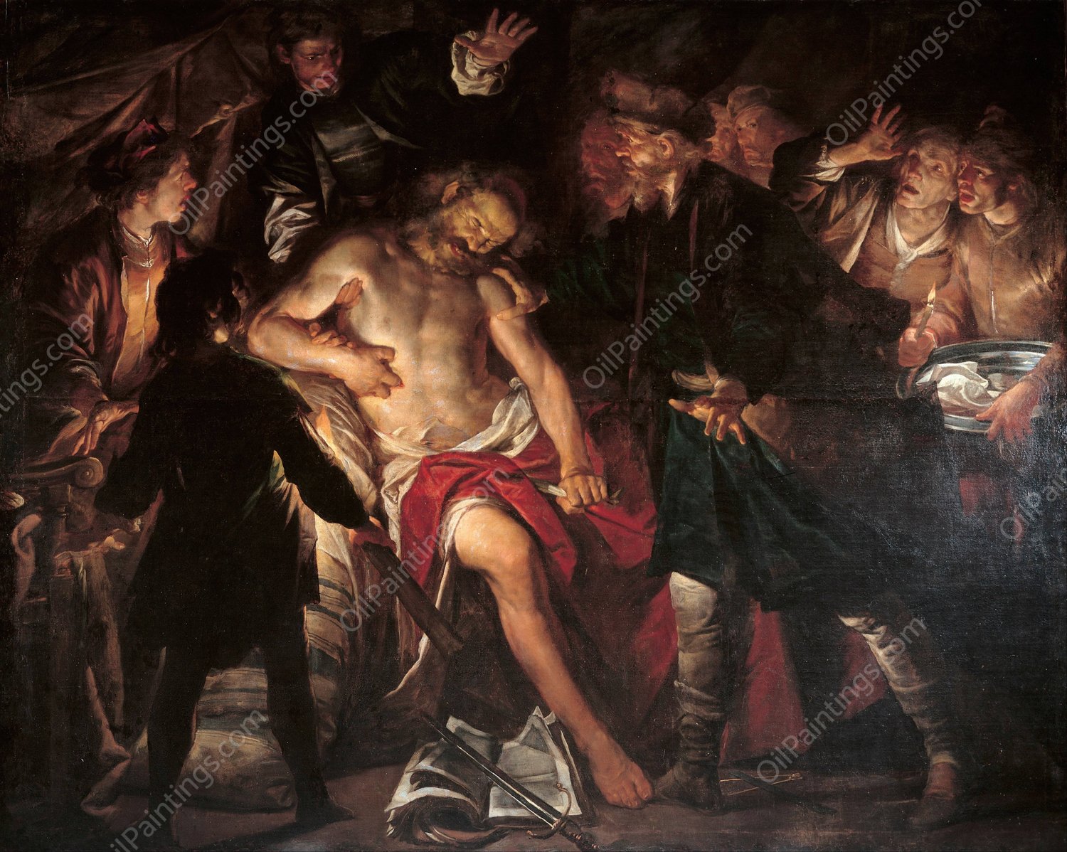 Death of Cato  by Gioacchino Assereto - Hand-Painted Oil Painting Reproduction
