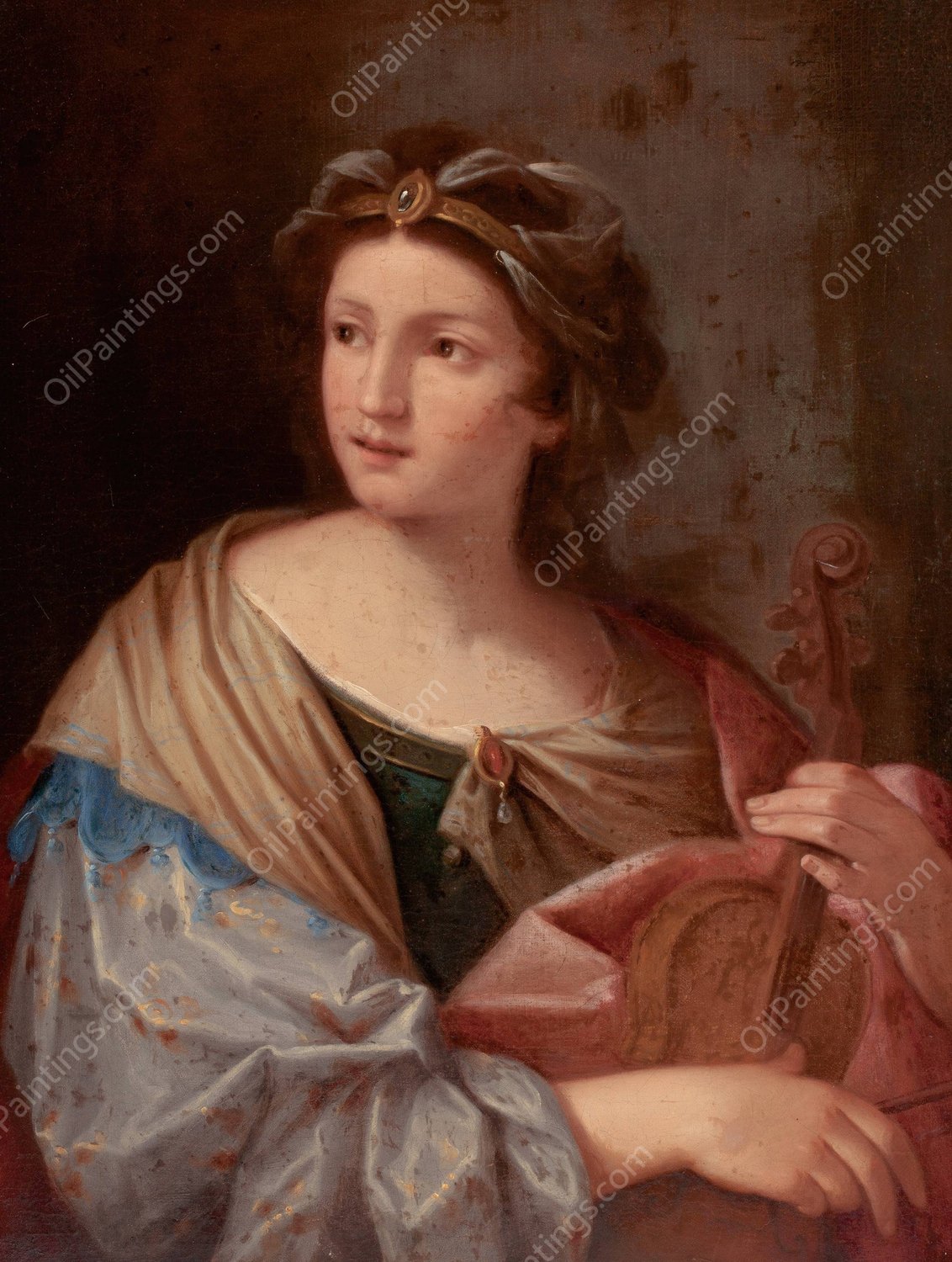 Woman with a Violin  by Giovanni Andrea Sirani - Hand-Painted Oil Painting Reproduction