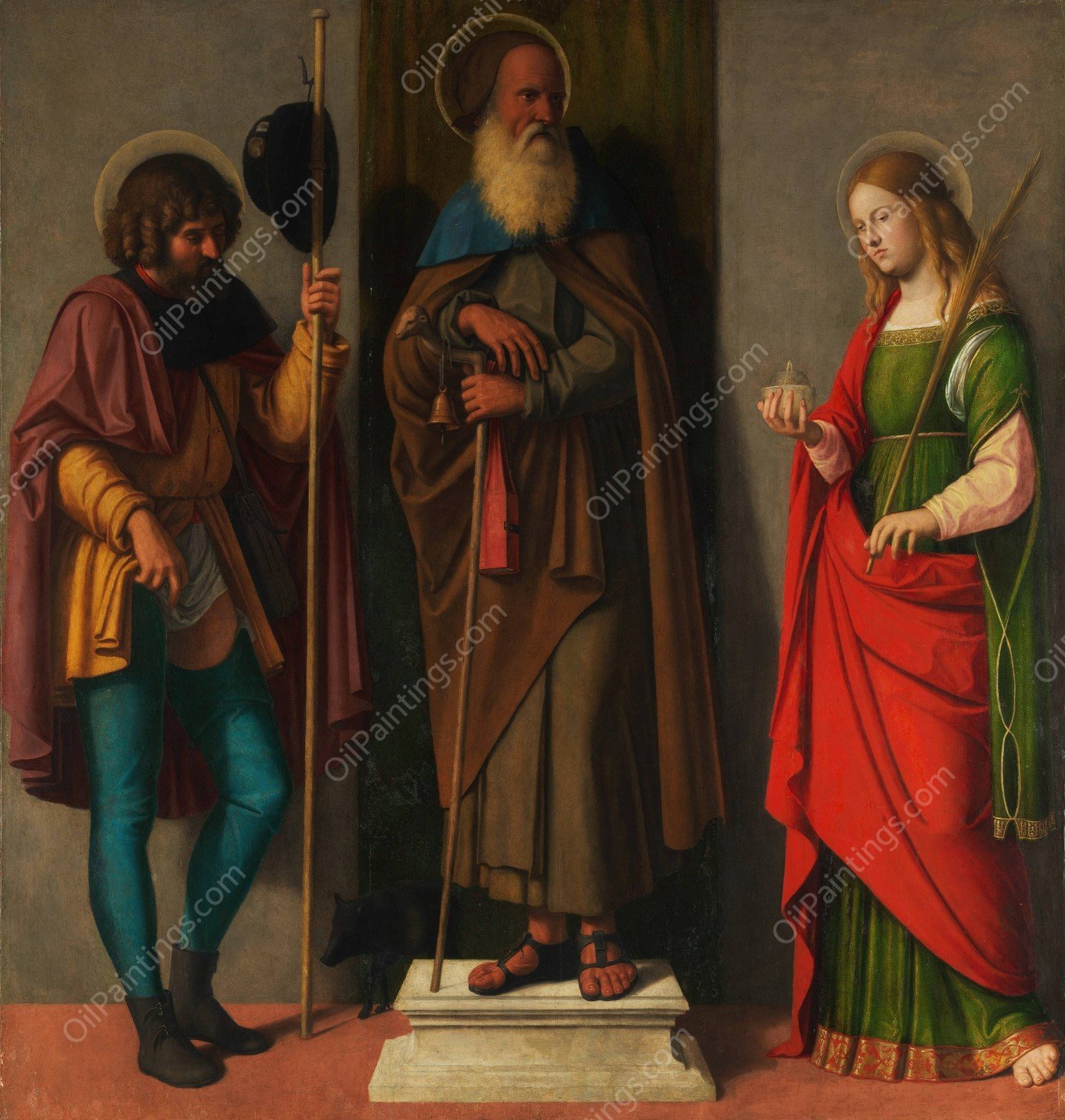 Three Saints; Roch, Anthony Abbot, and Lucy  by Giovanni Battista Cima Da Conegliano - Hand-Painted Oil Painting Reproduction