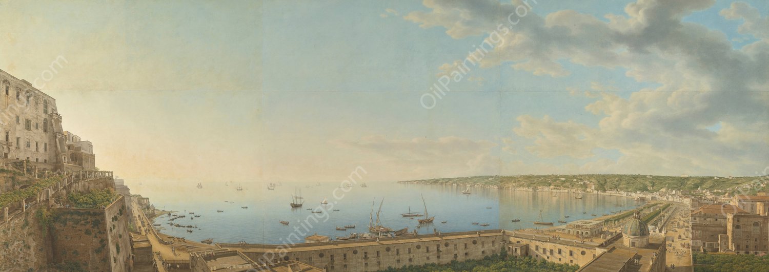 A View of the Bay of Naples, Looking Southwest from the Pizzofalcone towards Capo di Posilippo  by Giovanni Battista Lusieri - Hand-Painted Oil Painting Reproduction