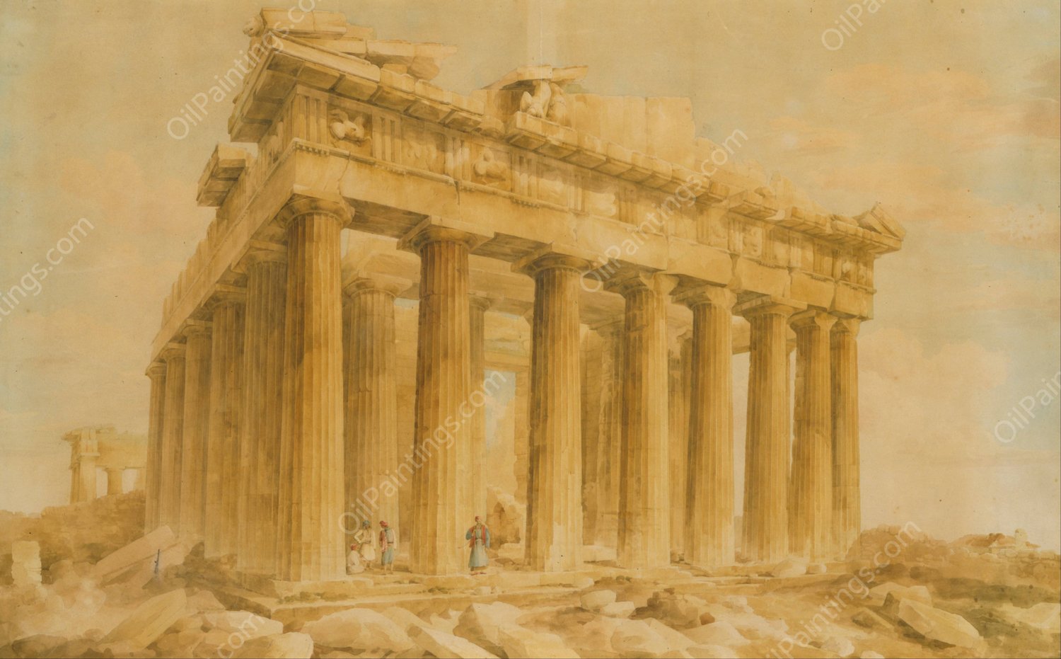 The Parthenon from the Northwest by Giovanni Battista Lusieri - Hand-Painted Oil Painting Reproduction