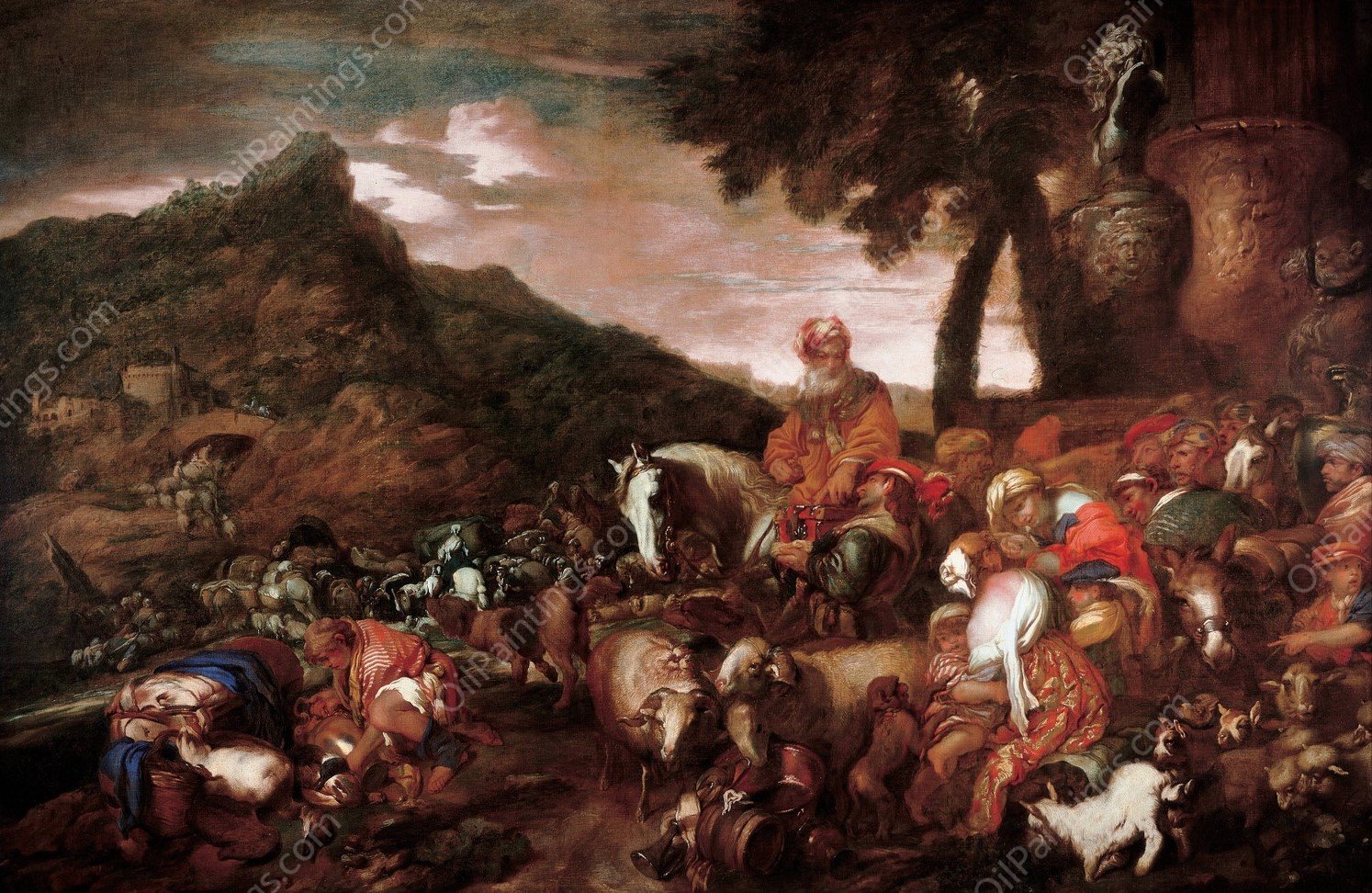 Journey of the Family of Abraham  by Giovanni Benedetto Castiglione - Hand-Painted Oil Painting Reproduction