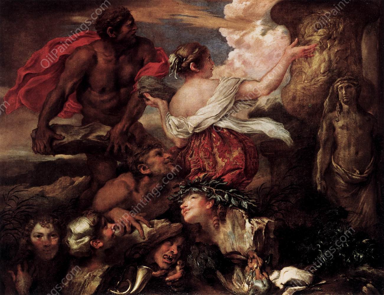 Pyrrha and Deucalion by Giovanni Benedetto Castiglione - Hand-Painted Oil Painting Reproduction