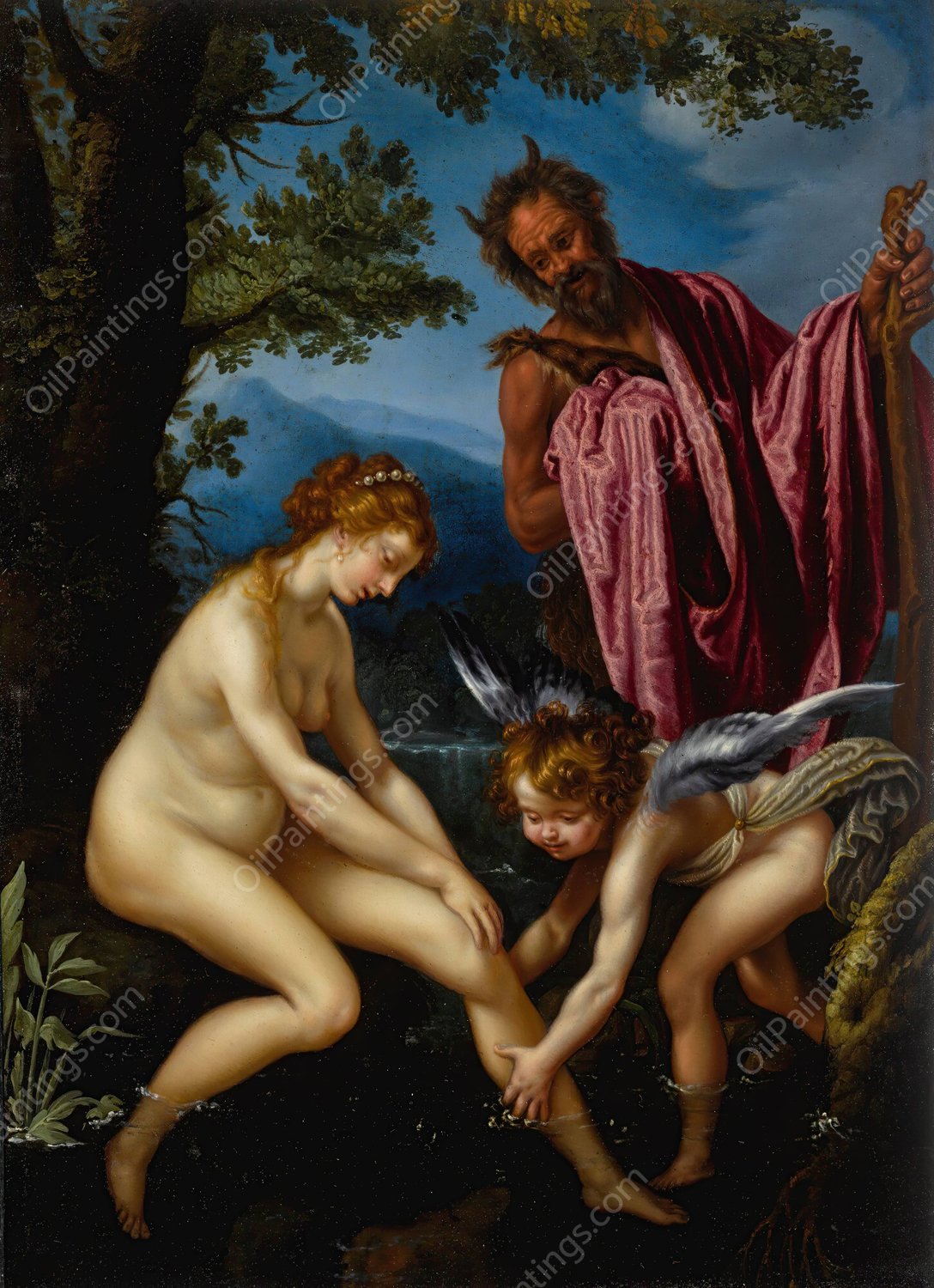 Venus, Cupid And Pan by Giovanni Biliverti - Hand-Painted Oil Painting Reproduction