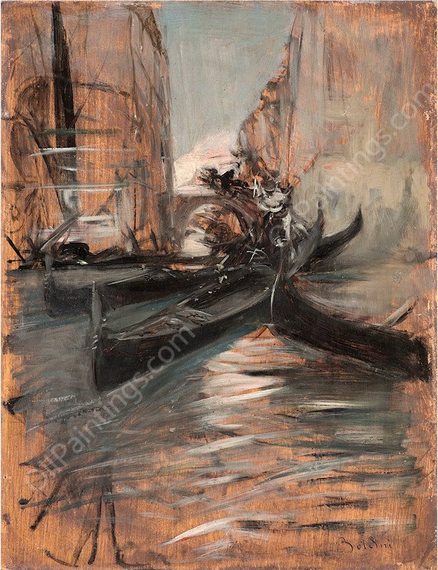 Canale a Venezia con Gondole by Giovanni Boldini - Hand-Painted Oil Painting Reproduction