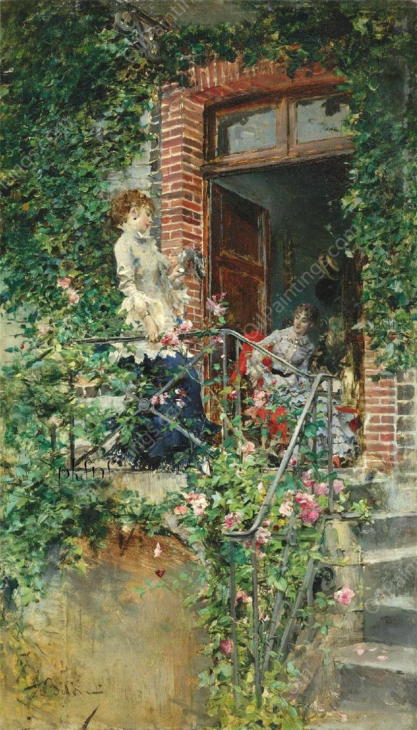 On the Terrace by Giovanni Boldini - Hand-Painted Oil Painting Reproduction