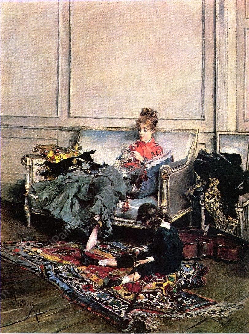 Peaceful Days also known as The Music Lesson by Giovanni Boldini - Hand-Painted Oil Painting Reproduction