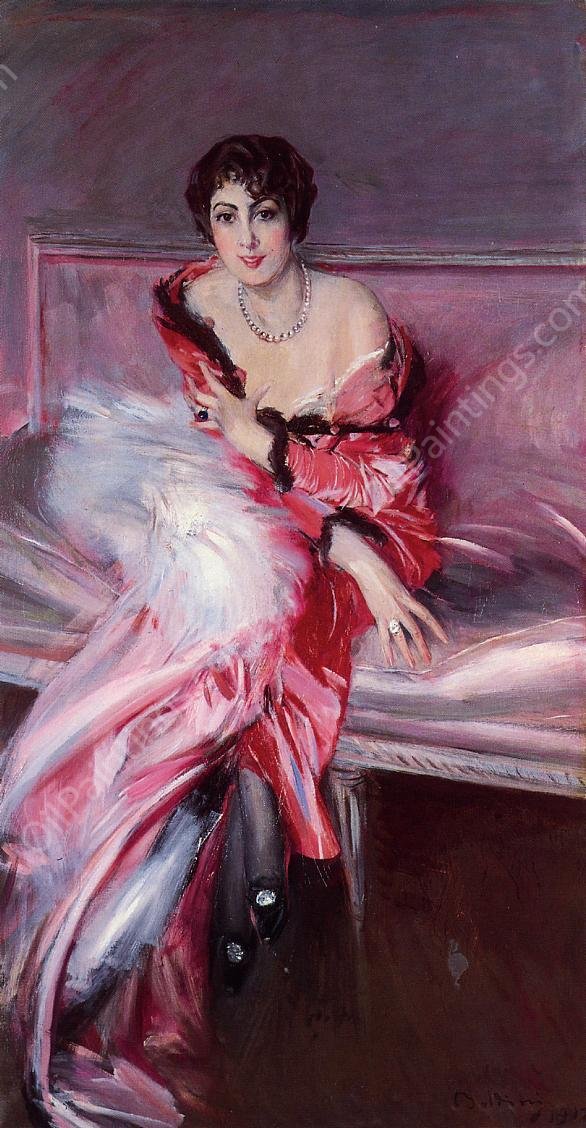 Portrait of Madame Julliard in Red by Giovanni Boldini - Hand-Painted Oil Painting Reproduction