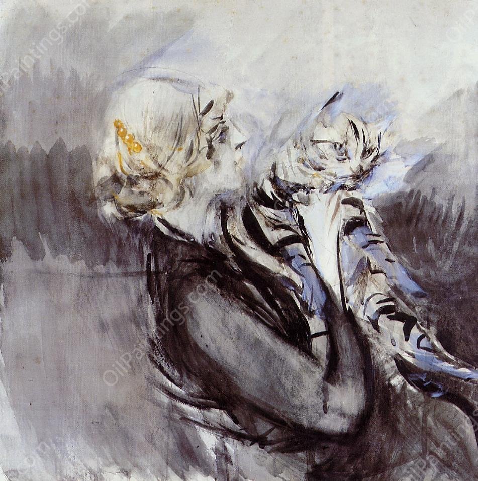 The Lady with a Cat by Giovanni Boldini - Hand-Painted Oil Painting Reproduction
