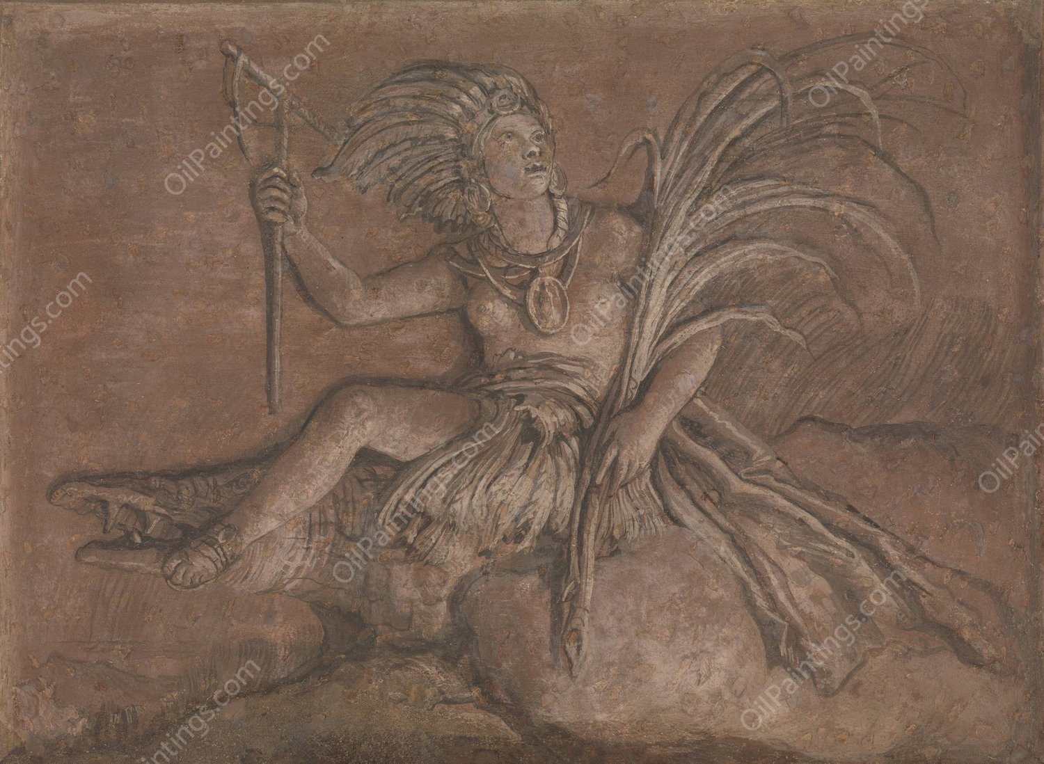 Allegorical Figure Representing America by Giovanni Domenico Tiepolo - Hand-Painted Oil Painting Reproduction