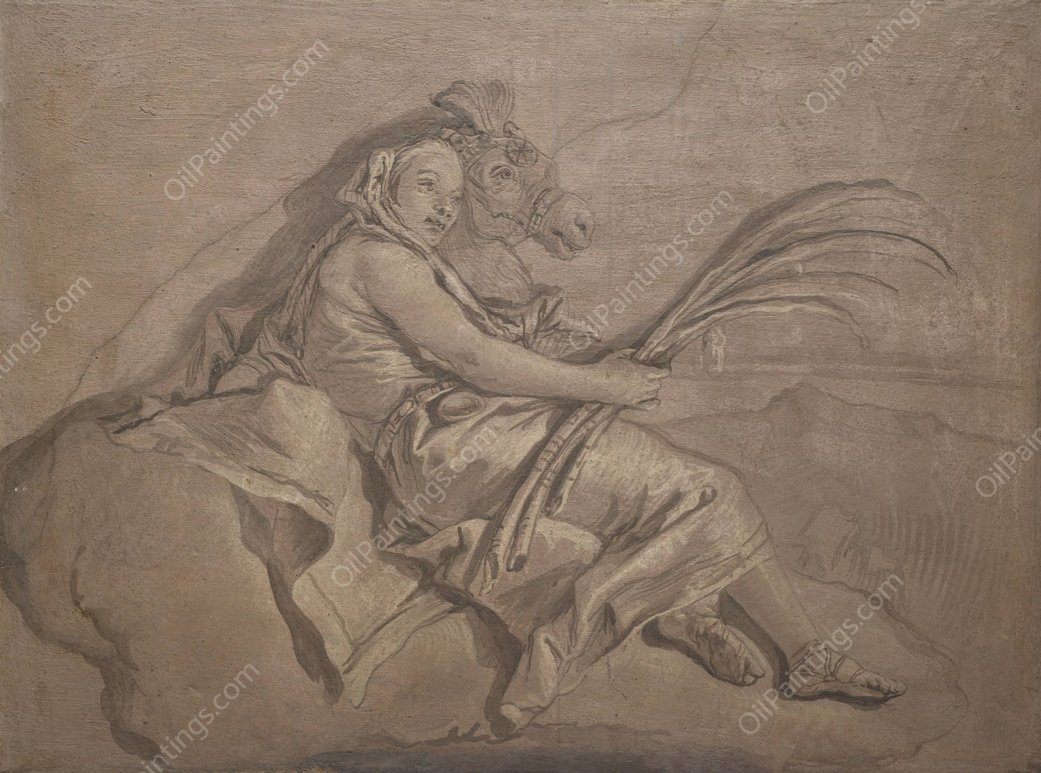 Allegorical Figure Representing Asia by Giovanni Domenico Tiepolo - Hand-Painted Oil Painting Reproduction