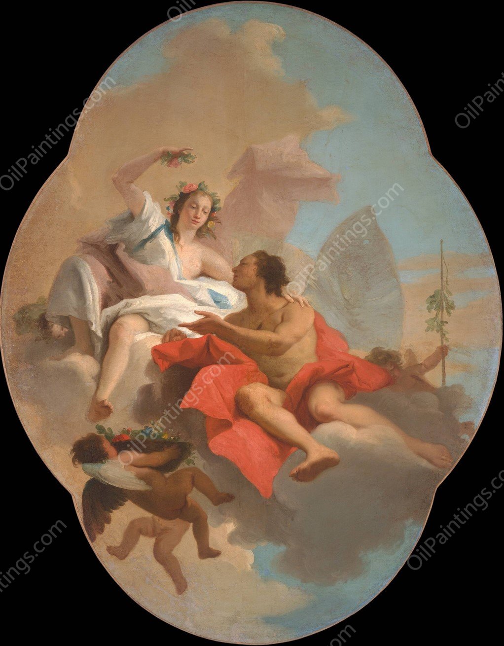 Flora And Zephyr  by Giovanni Domenico Tiepolo - Hand-Painted Oil Painting Reproduction