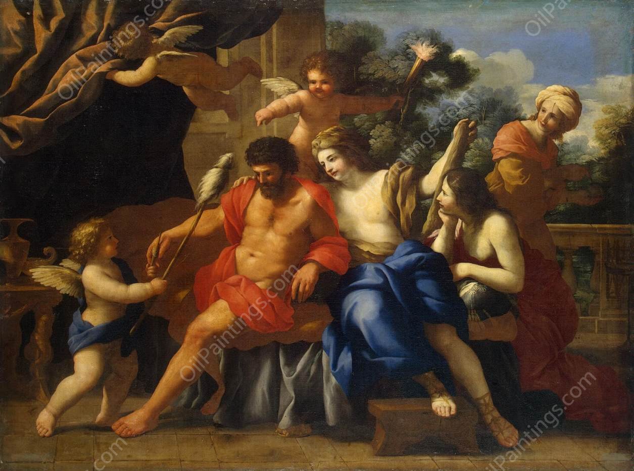 Hercules and Omphale by Giovanni Francesco Romanelli - Hand-Painted Oil Painting Reproduction