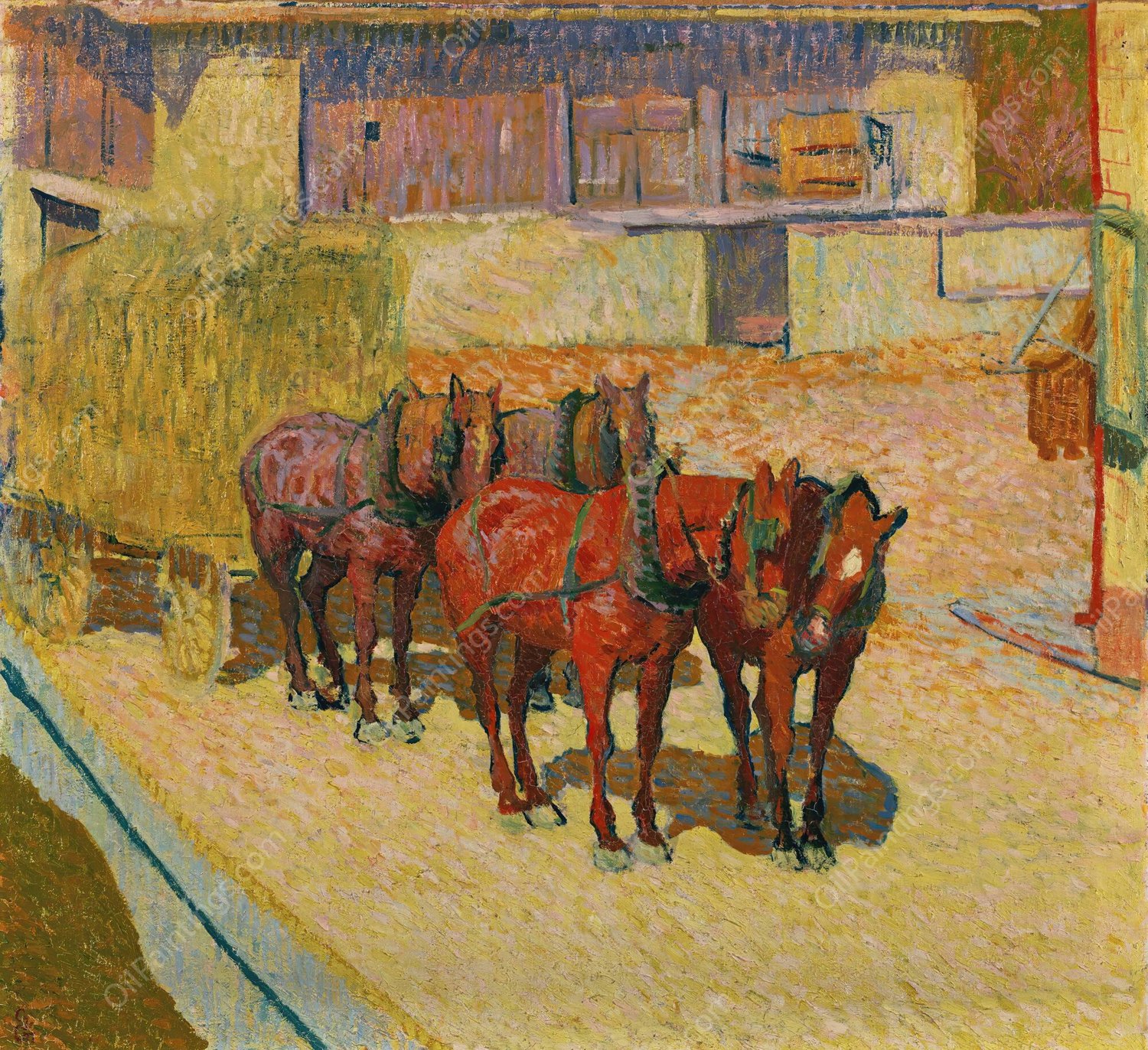 Cavalli al Sole by Giovanni Giacometti - Hand-Painted Oil Painting Reproduction