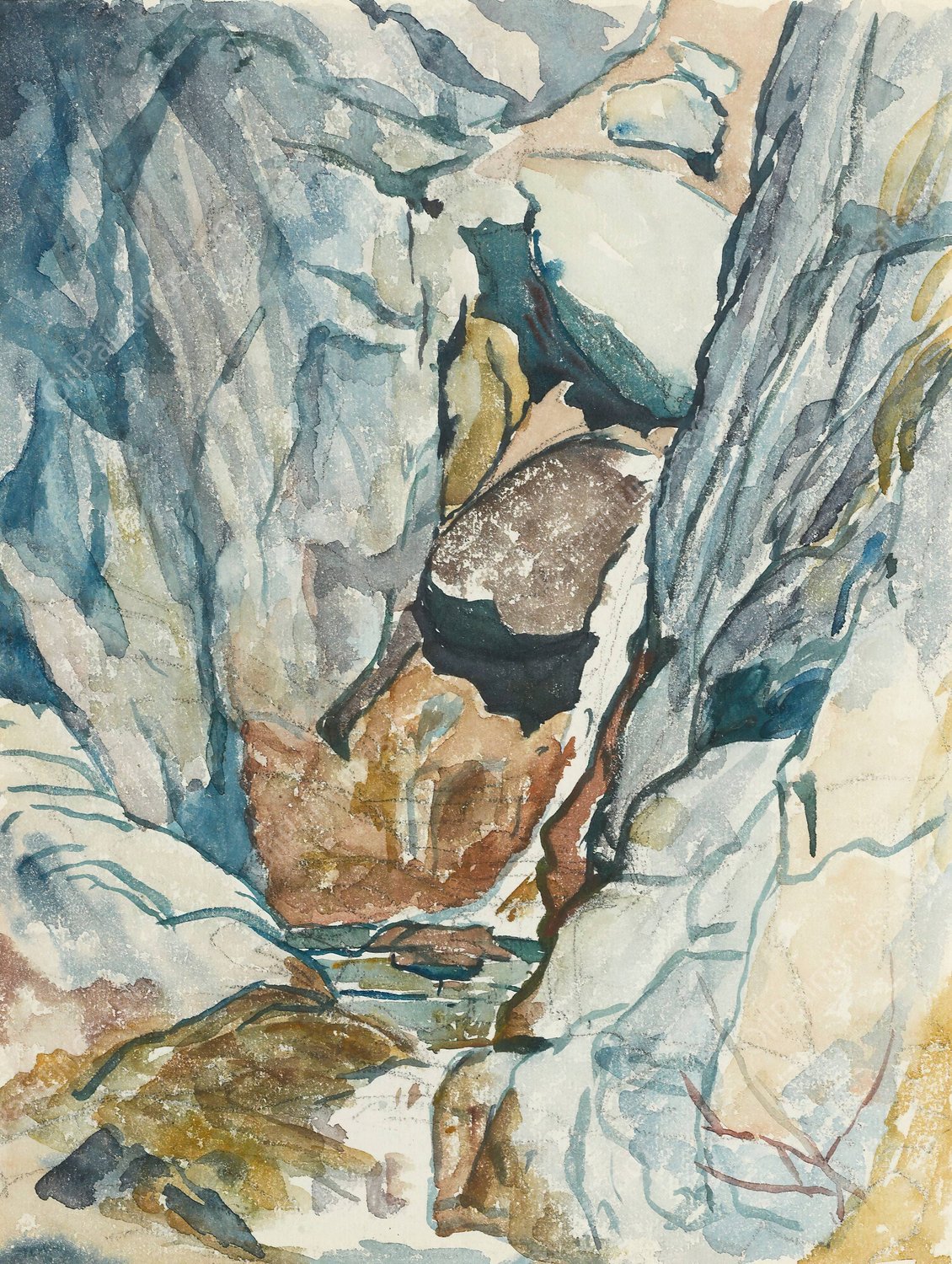 Mountain Gorge With Waterfall by Giovanni Giacometti - Hand-Painted Oil Painting Reproduction