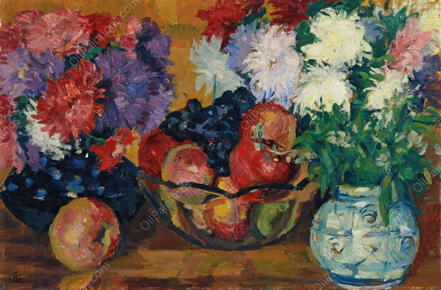 Stillleben Mit Astern, apfeln Und Trauben  by Giovanni Giacometti - Hand-Painted Oil Painting Reproduction