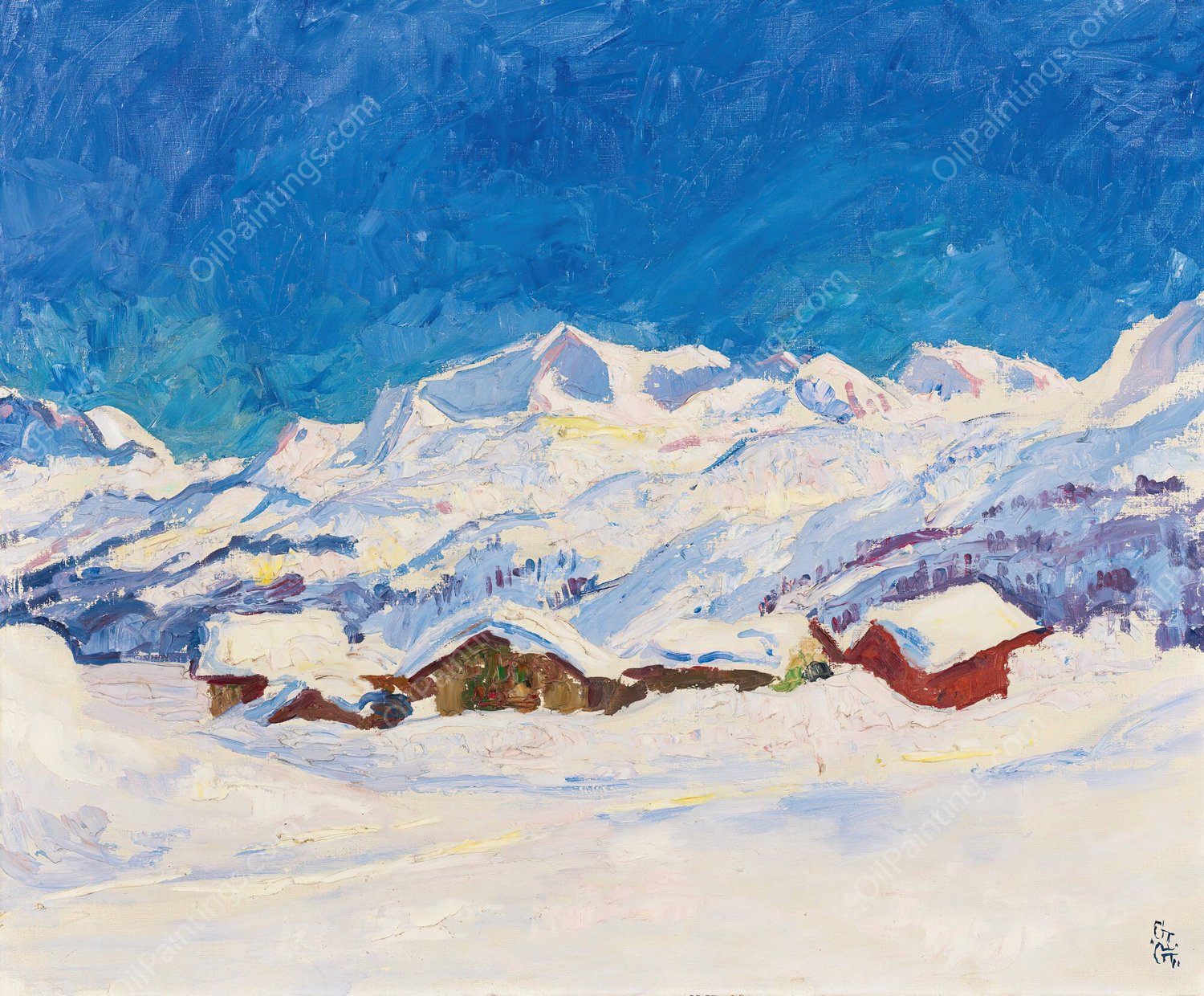 Winterlandscape Near Maloja  by Giovanni Giacometti - Hand-Painted Oil Painting Reproduction