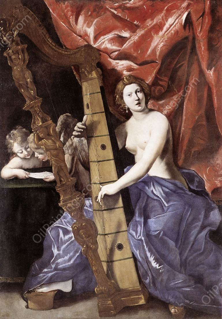 Venus Playing the Harp Allegory of Music by Giovanni Lanfranco - Hand-Painted Oil Painting Reproduction