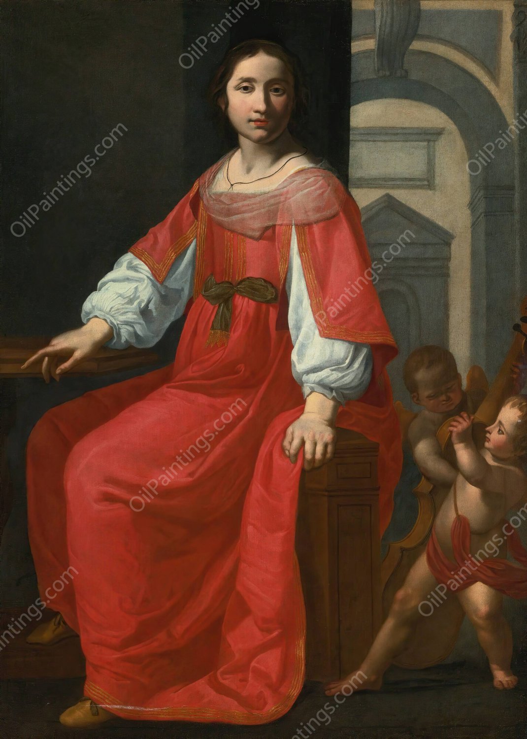 Saint Cecilia With Two Angels by Giovanni Martinelli - Hand-Painted Oil Painting Reproduction