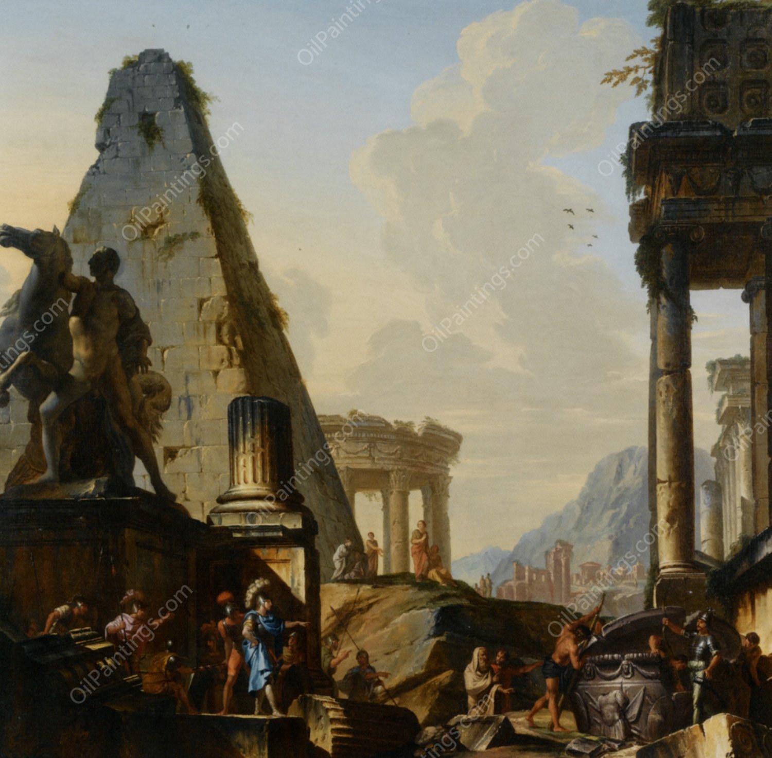 Capriccio of Classical Ruins with Alexander the Great Opening the Tomb of A by Giovanni Niccolo Servandoni - Hand-Painted Oil Painting Reproduction