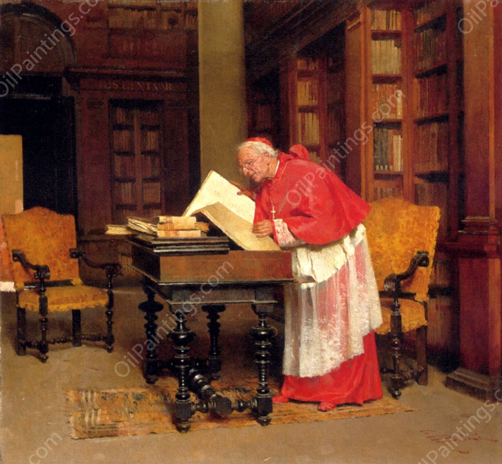 A Cardinal In His Study by Giovanni Paolo Bedini - Hand-Painted Oil Painting Reproduction