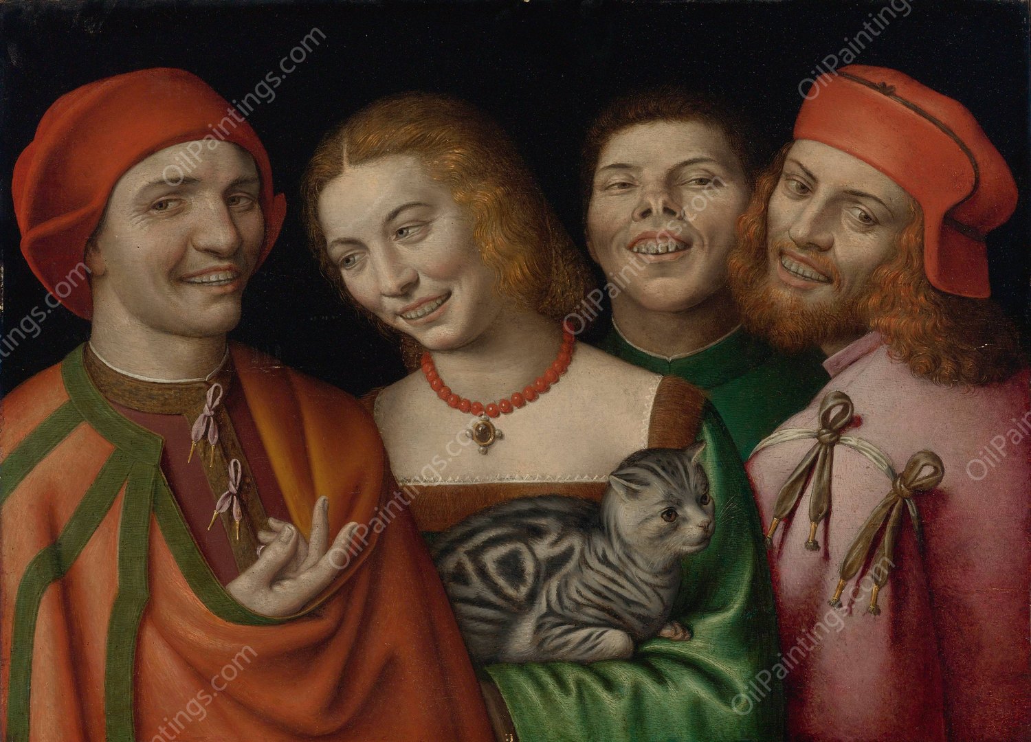 Three Men With a Woman Holding A Cat by Giovanni Paolo Lomazzo - Hand-Painted Oil Painting Reproduction
