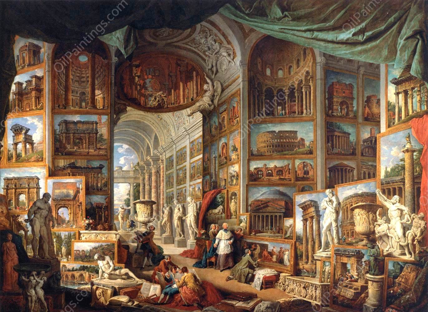 Gallery of Views of Ancient Rome by Giovanni Paolo Pannini - Hand-Painted Oil Painting Reproduction