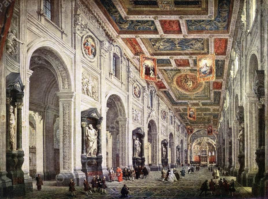Interior of the San Giovanni in Laterano in Rome by Giovanni Paolo Pannini - Hand-Painted Oil Painting Reproduction