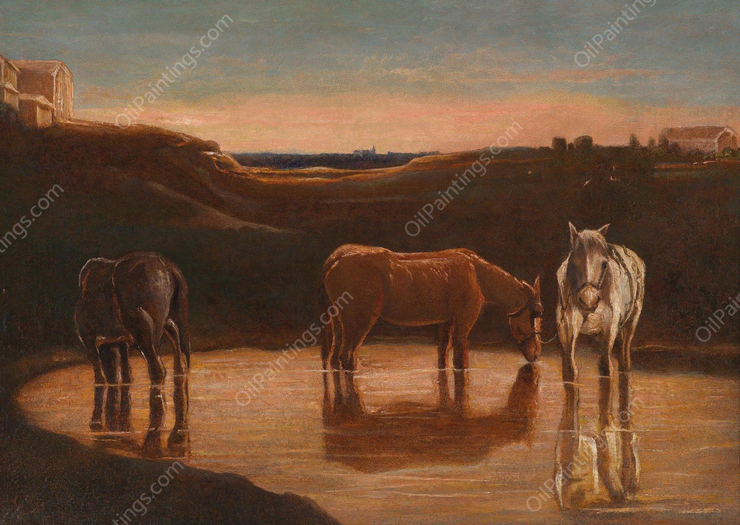 Cavalli al guado by Giovanni Segantini - Hand-Painted Oil Painting Reproduction