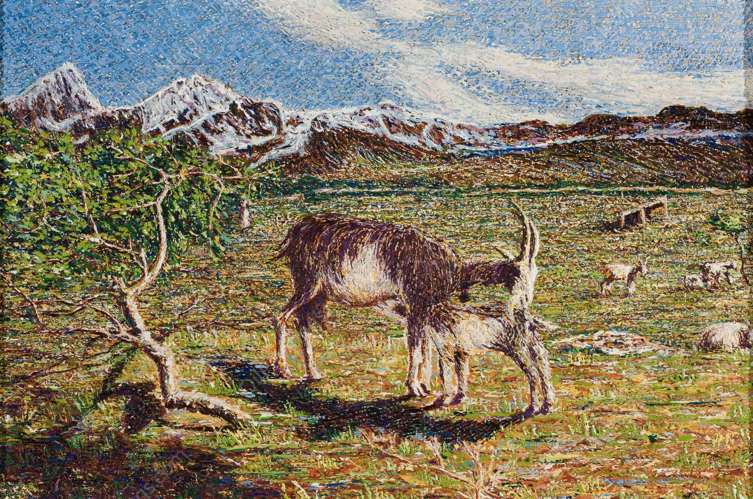 Goats against landscape  by Giovanni Segantini - Hand-Painted Oil Painting Reproduction