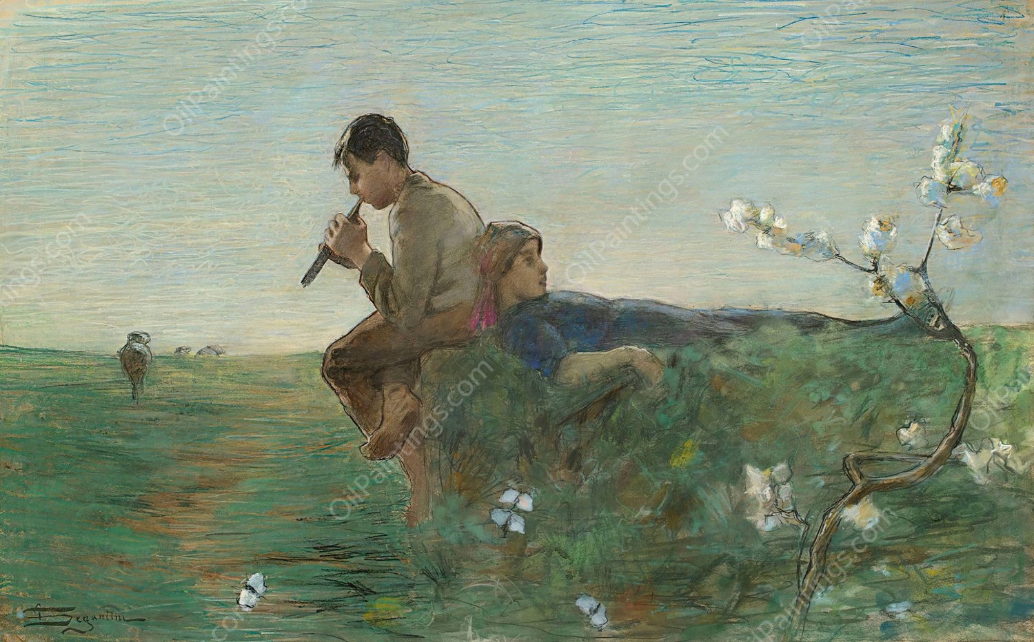 Idyll by Giovanni Segantini - Hand-Painted Oil Painting Reproduction