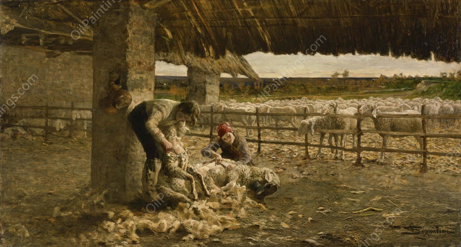 The Sheepshearing by Giovanni Segantini - Hand-Painted Oil Painting Reproduction