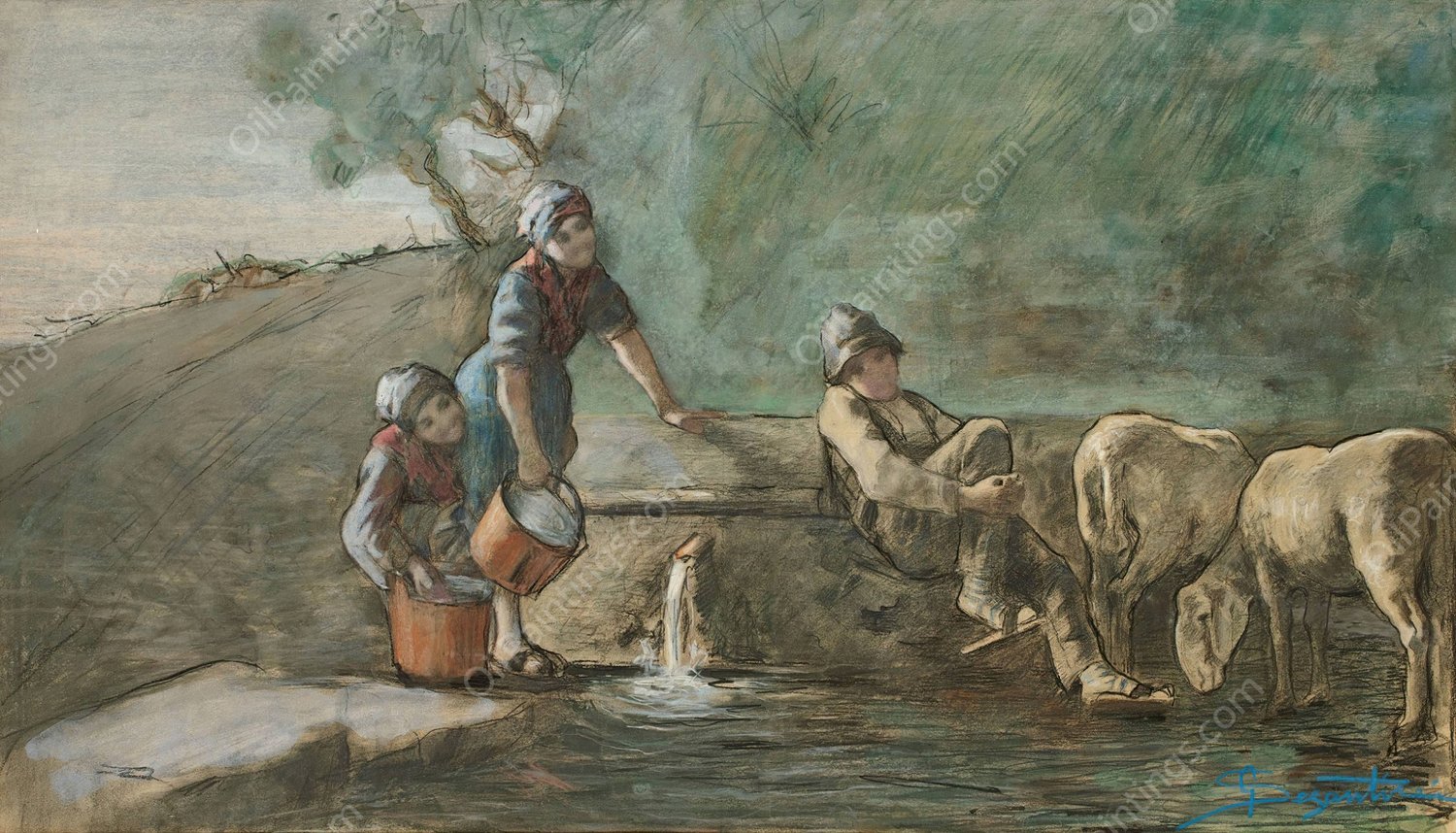 The Shepherd in Love by Giovanni Segantini - Hand-Painted Oil Painting Reproduction