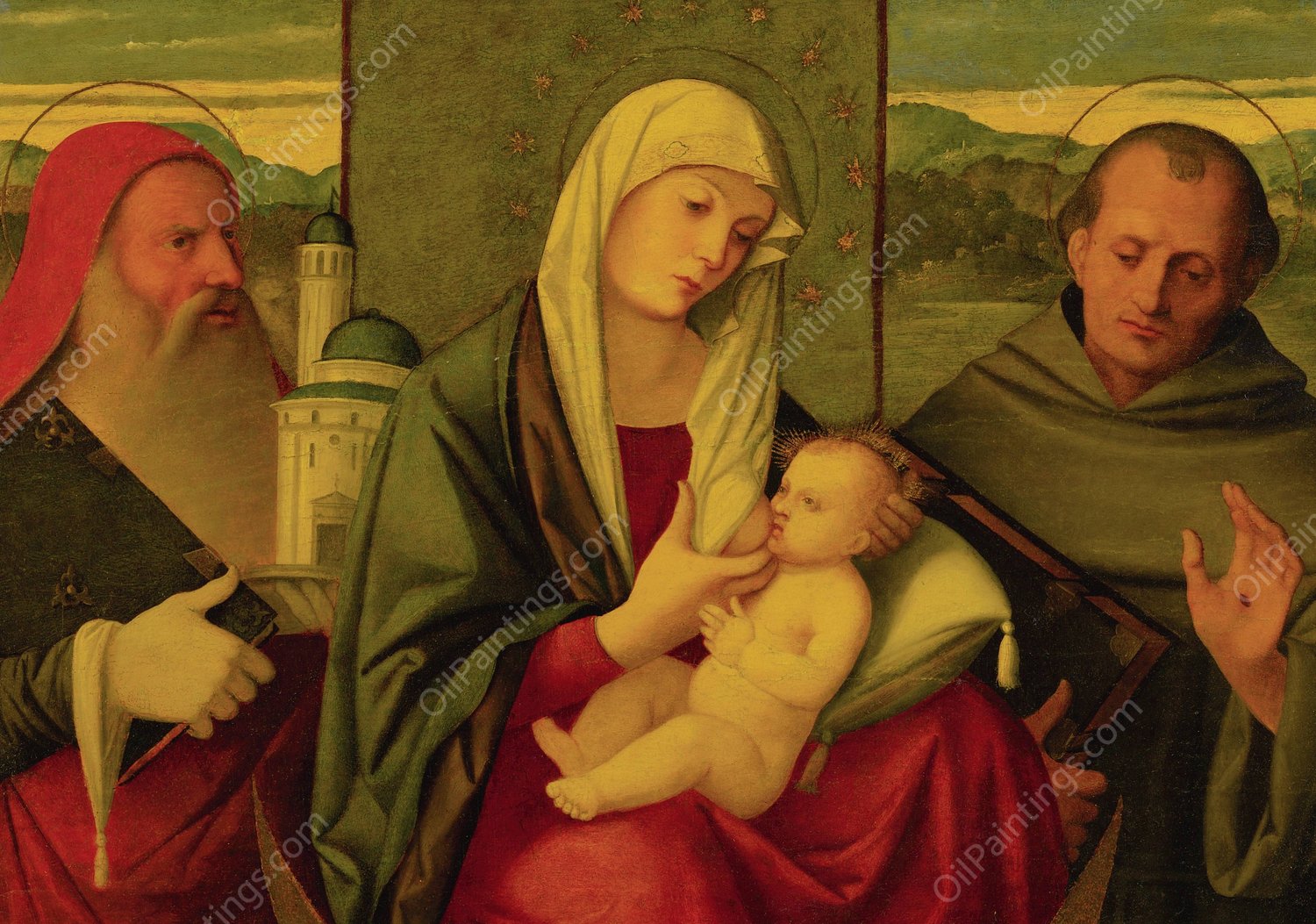 Madonna And Child With St. Jerome And St. Francis by Girolamo Da Santacroce - Hand-Painted Oil Painting Reproduction