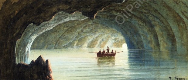 The Blue Grotto, Capri by Girolamo Gianni - Hand-Painted Oil Painting Reproduction