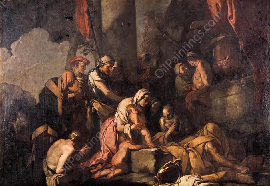Liriope Bringing Narcissus Before Tiresias by Giulio Carpioni - Hand-Painted Oil Painting Reproduction