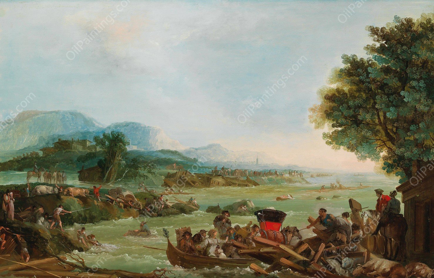 The flooding of the Tagliamento river by Giuseppe Bernardino Bison - Hand-Painted Oil Painting Reproduction