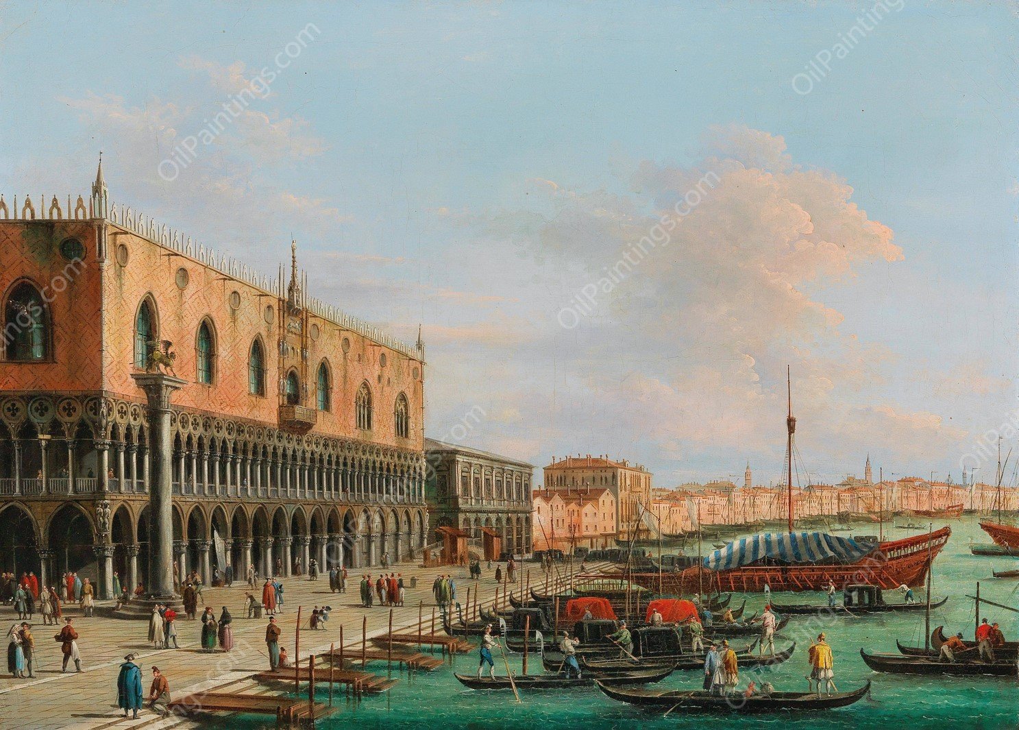 The Palazzo Ducale and the Riva degli Schiavoni, Venice by Giuseppe Bernardino Bison - Hand-Painted Oil Painting Reproduction