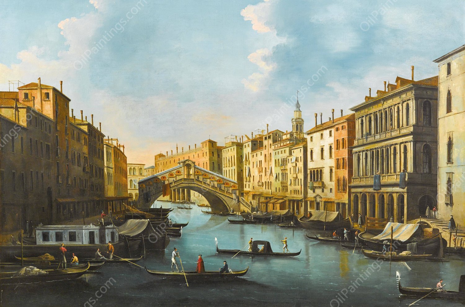 Venice, the Grand Canal with the Rialto bridge by Giuseppe Bernardino Bison - Hand-Painted Oil Painting Reproduction