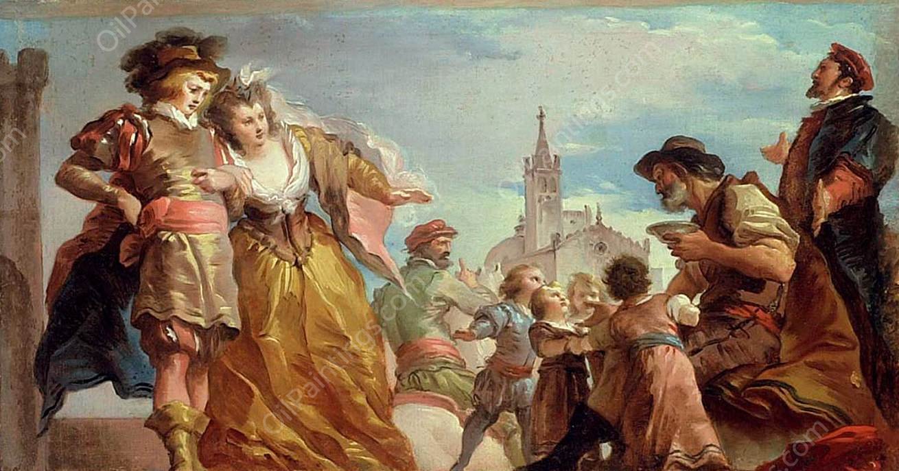 The Meeting of Gautier, Count of Antwerp, and his Daughter, Violante by Giuseppe Cades - Hand-Painted Oil Painting Reproduction