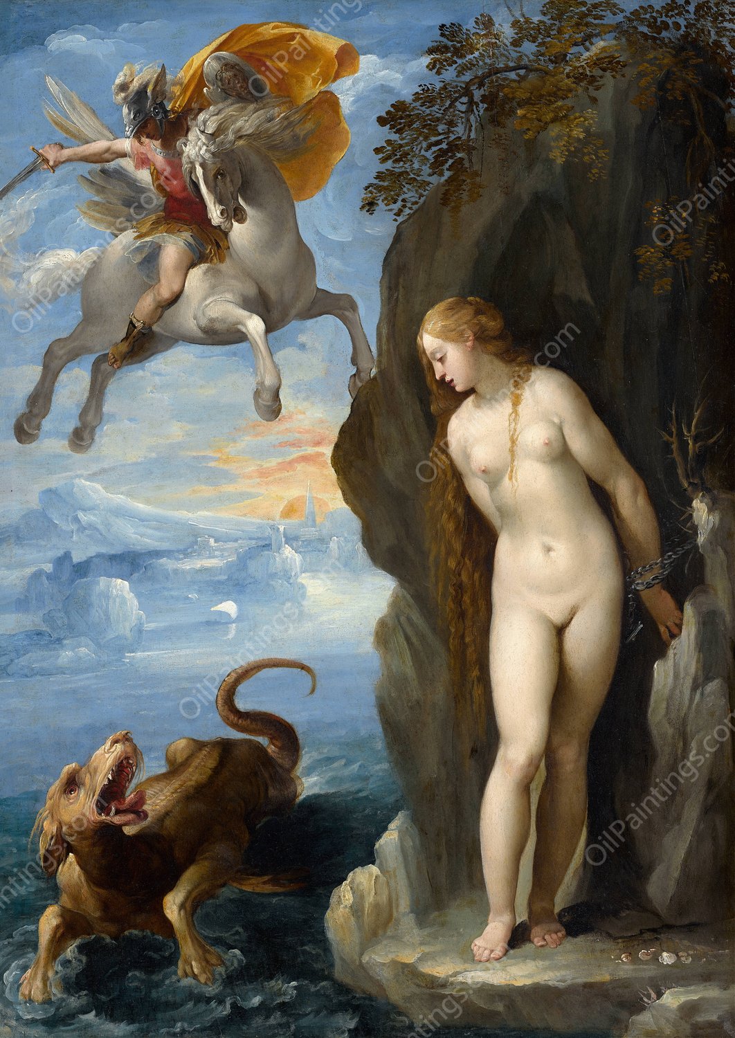 Perseus Rescuing Andromeda  by Giuseppe Cesari - Hand-Painted Oil Painting Reproduction
