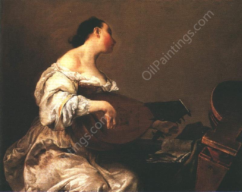 Woman Playing a Lute by Giuseppe Maria Crespi - Hand-Painted Oil Painting Reproduction