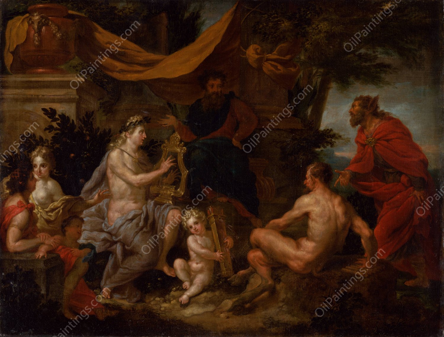 The Music Competition of Pan and Apollo  by Godfried Maes - Hand-Painted Oil Painting Reproduction