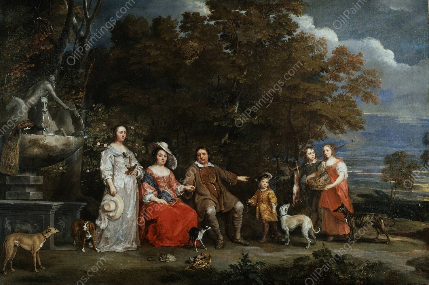 A Family Group in a Landscape Southern Netherlands  by Gonzales Coques - Hand-Painted Oil Painting Reproduction