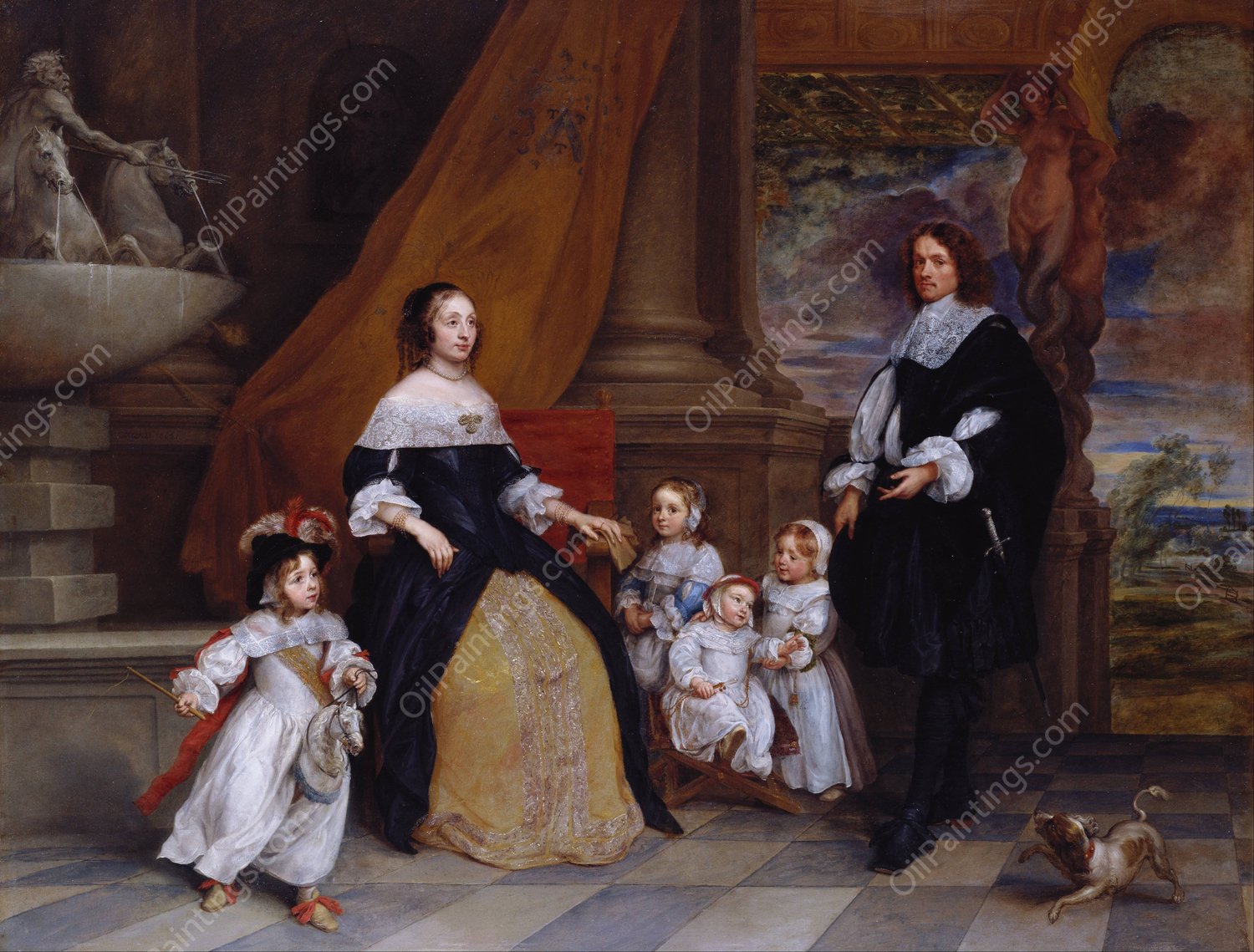 Family of Jan-Baptista Anthoine by Gonzales Coques - Hand-Painted Oil Painting Reproduction