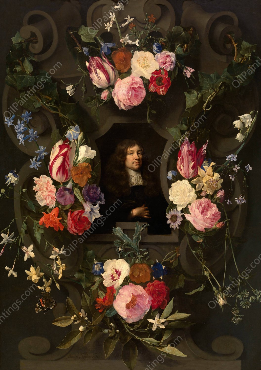 Portrait of a Man in a Guirland by Gonzales Coques - Hand-Painted Oil Painting Reproduction